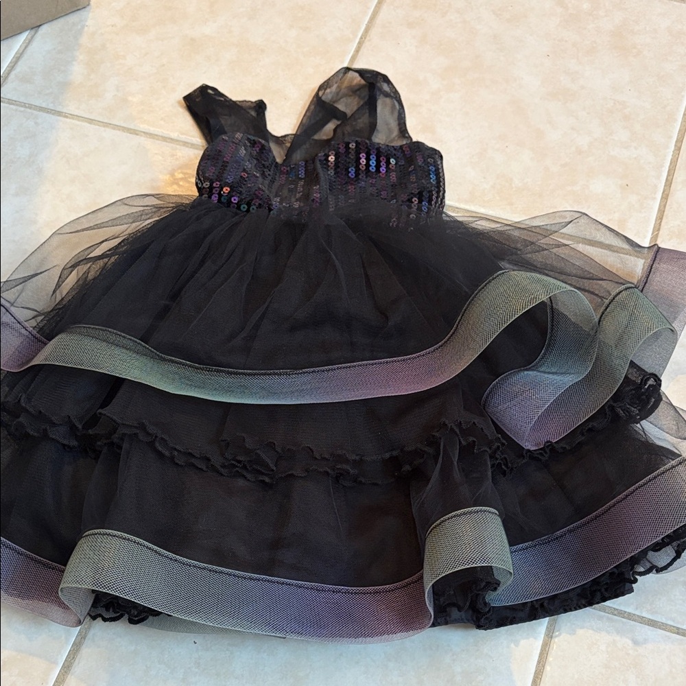 Bonnie Jean Black Dress with Tulle Overlay